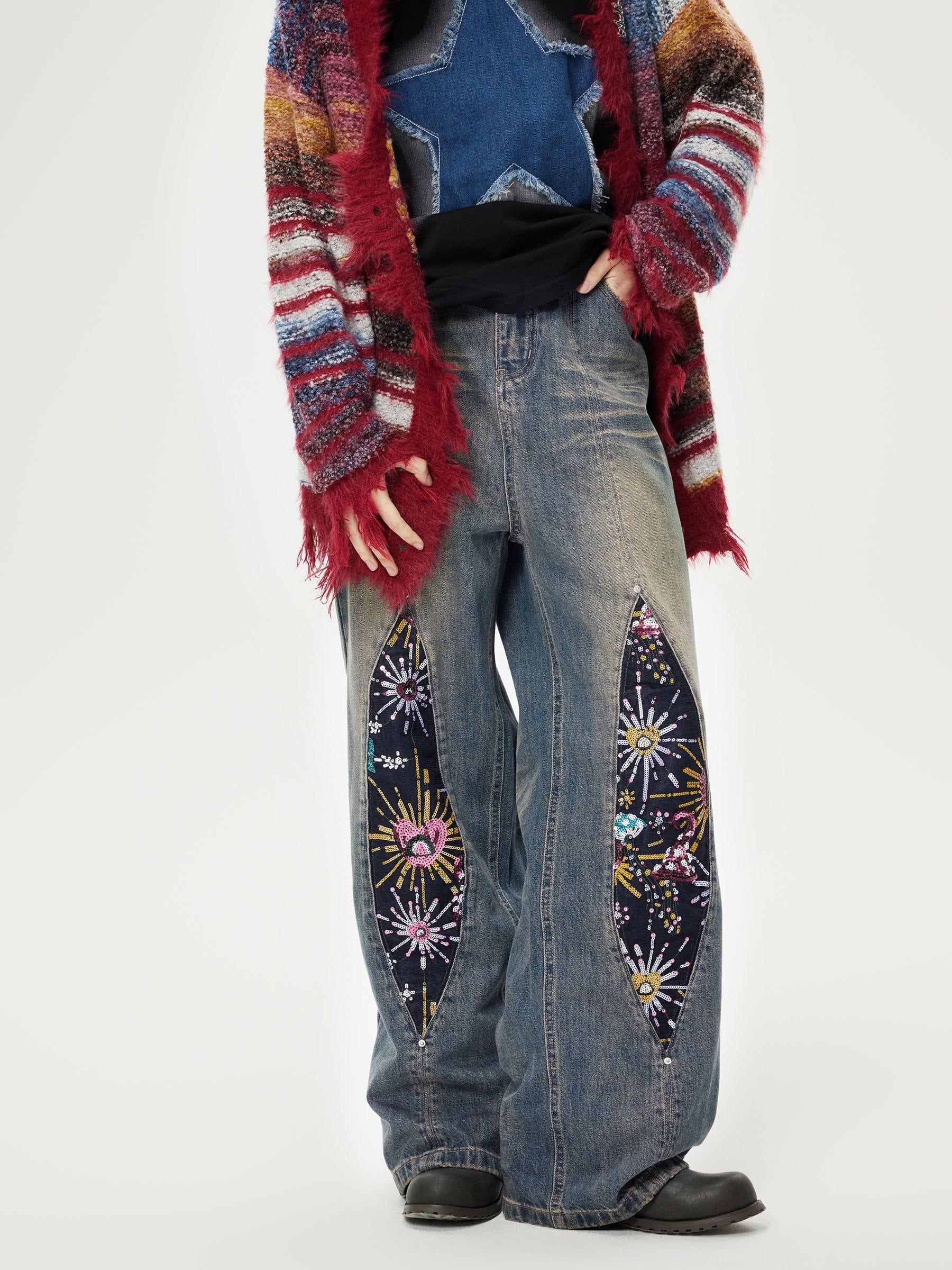 Concert Outfit Firework Beadwork Loose Jeans