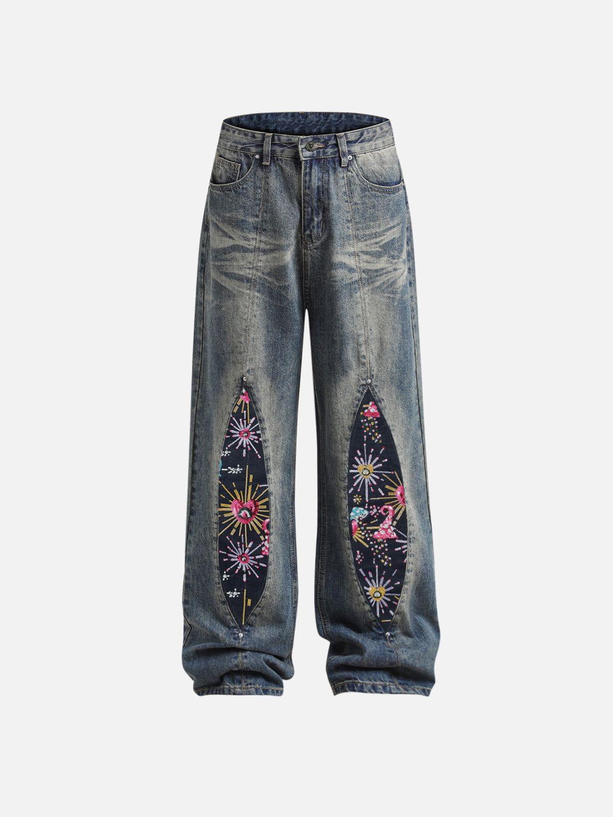 Concert Outfit Firework Beadwork Loose Jeans