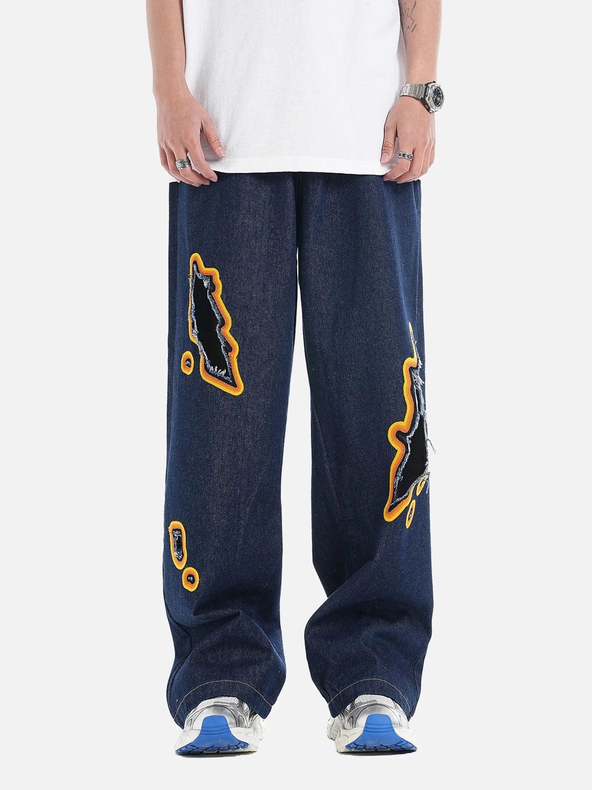 Concert Outfit Flame-Scarred Towel Embroidered Jeans