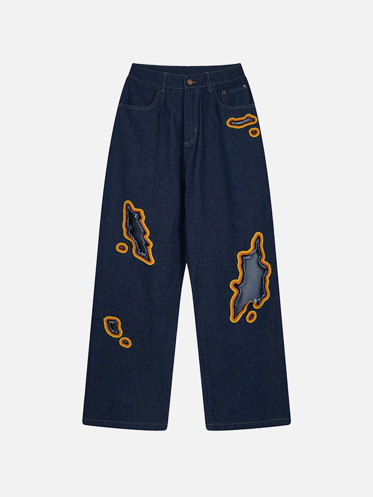 Concert Outfit Flame-Scarred Towel Embroidered Jeans