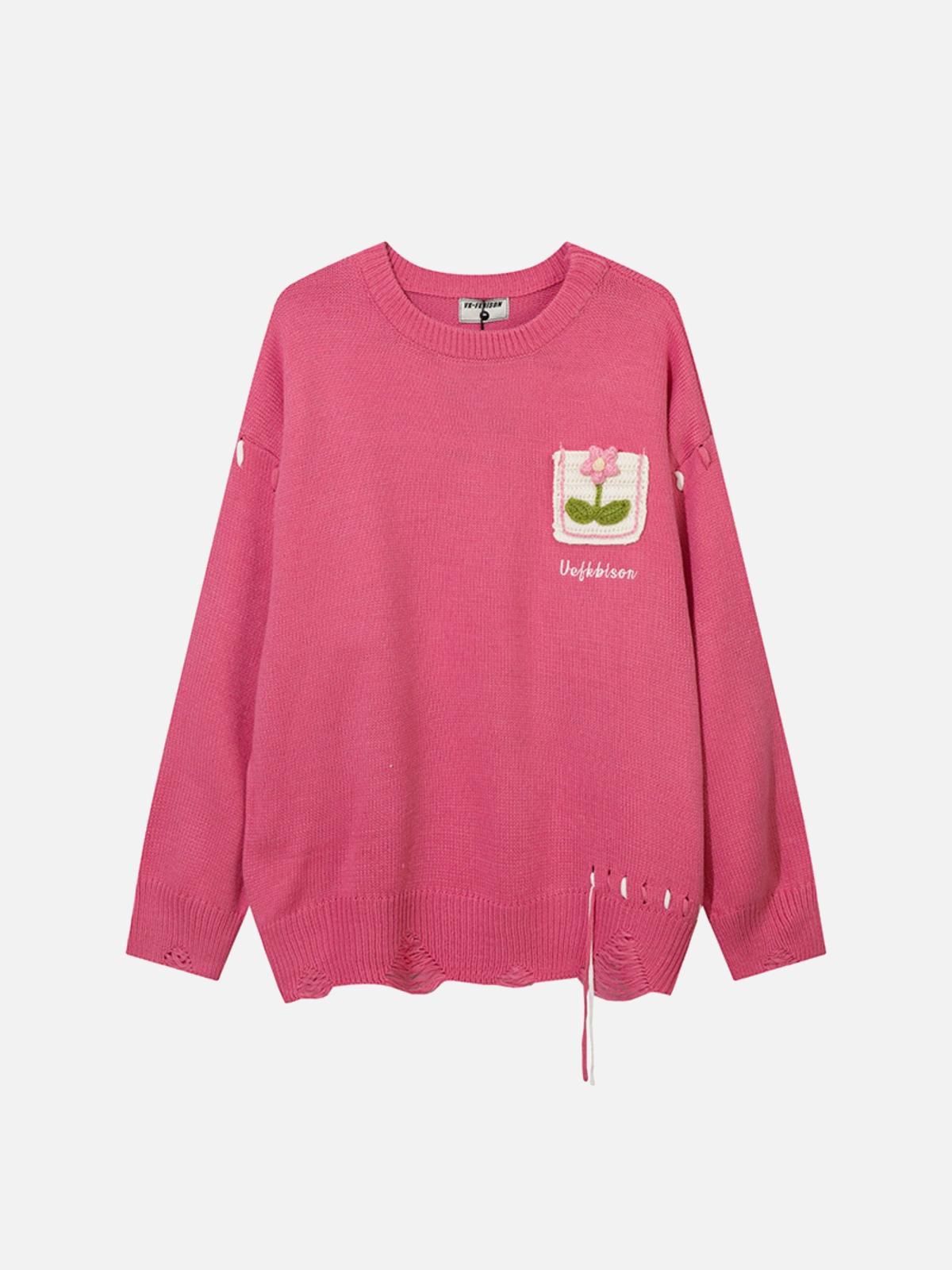 Concert Outfit Floral Embroidered Crew Neck Sweater