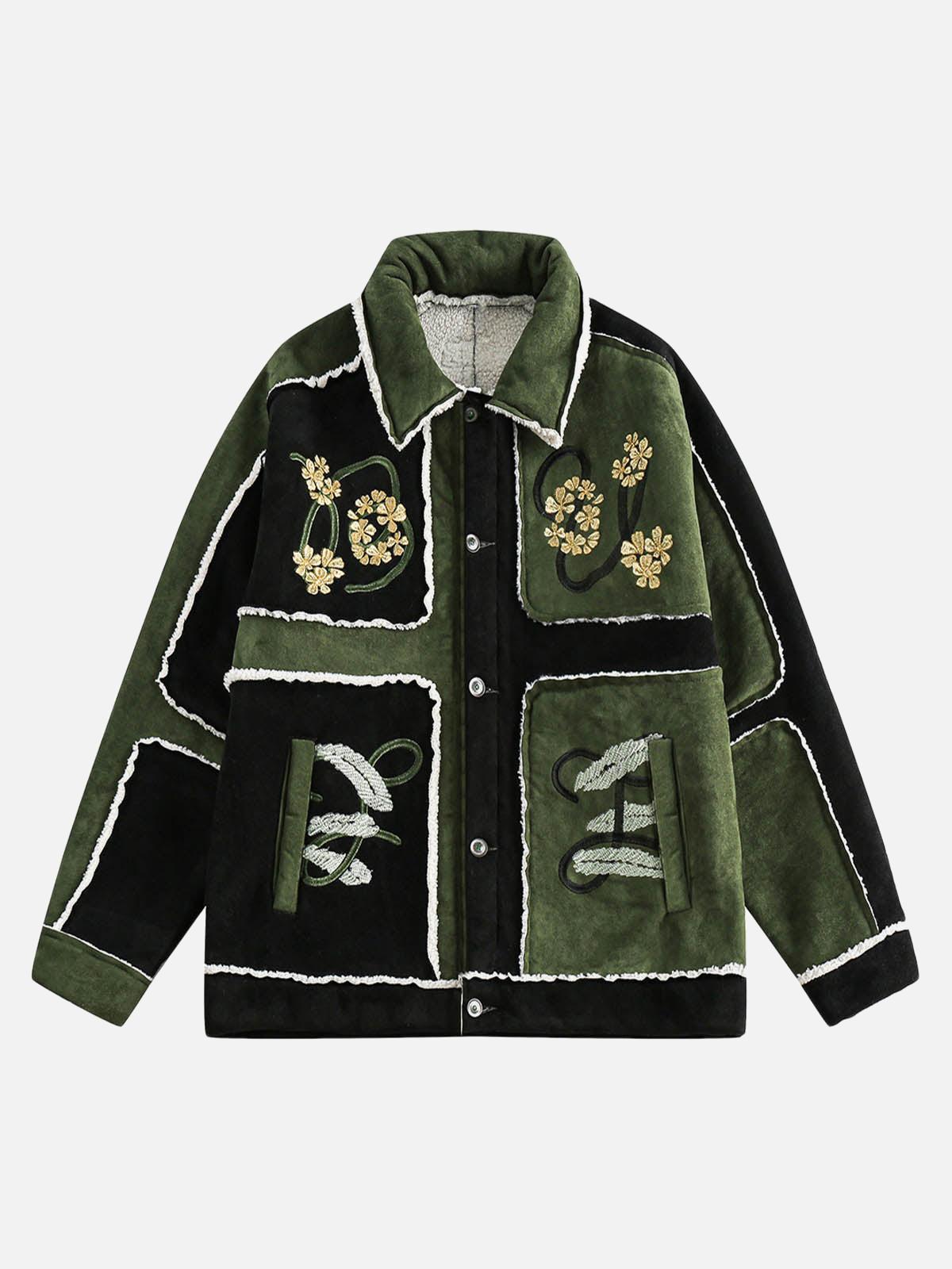Concert Outfit Floral Embroidered Suede Fleece Jacket