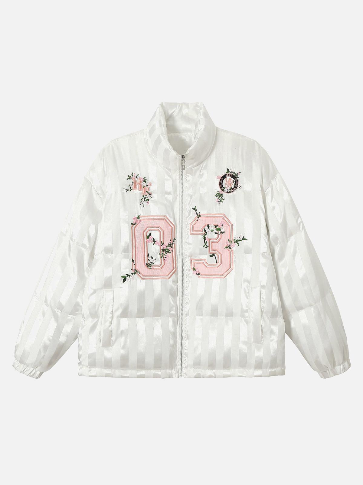 Concert Outfit Floral Letter Embroidered Stand Collar Cotton Coat