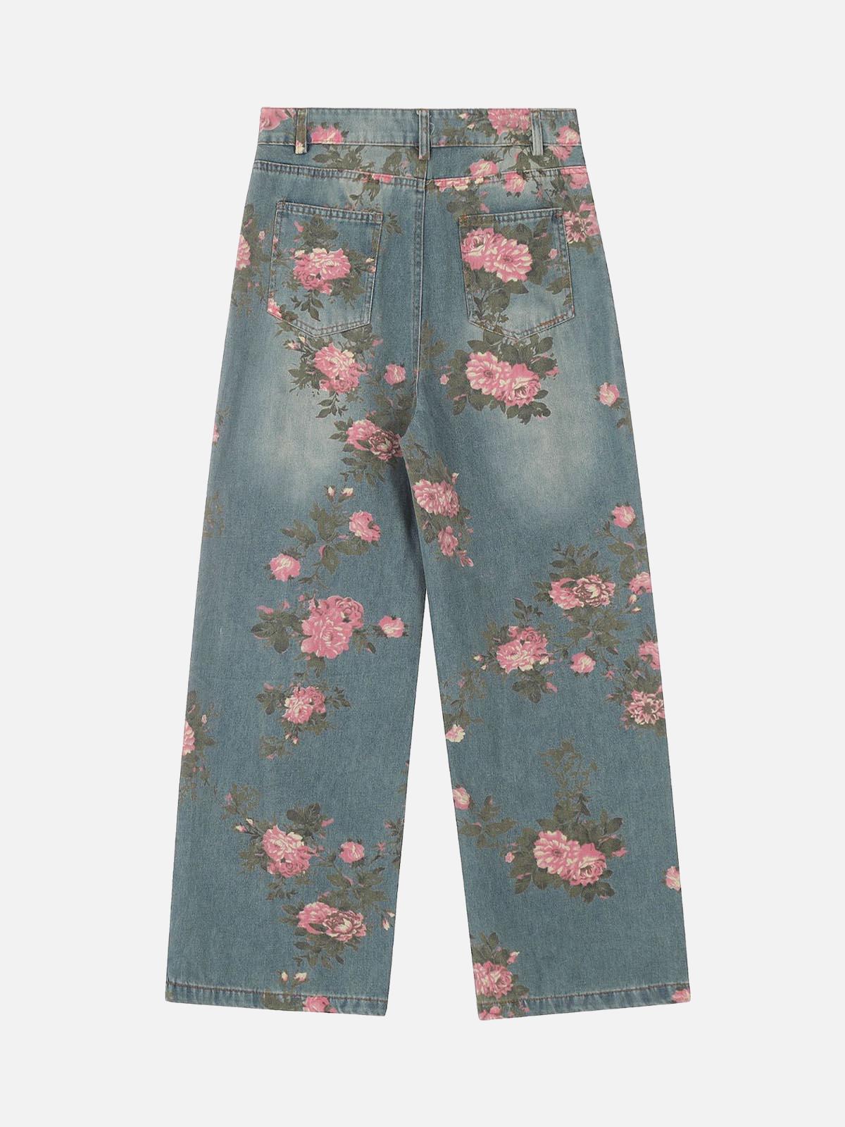 Concert Outfit Floral Print Straight Jeans