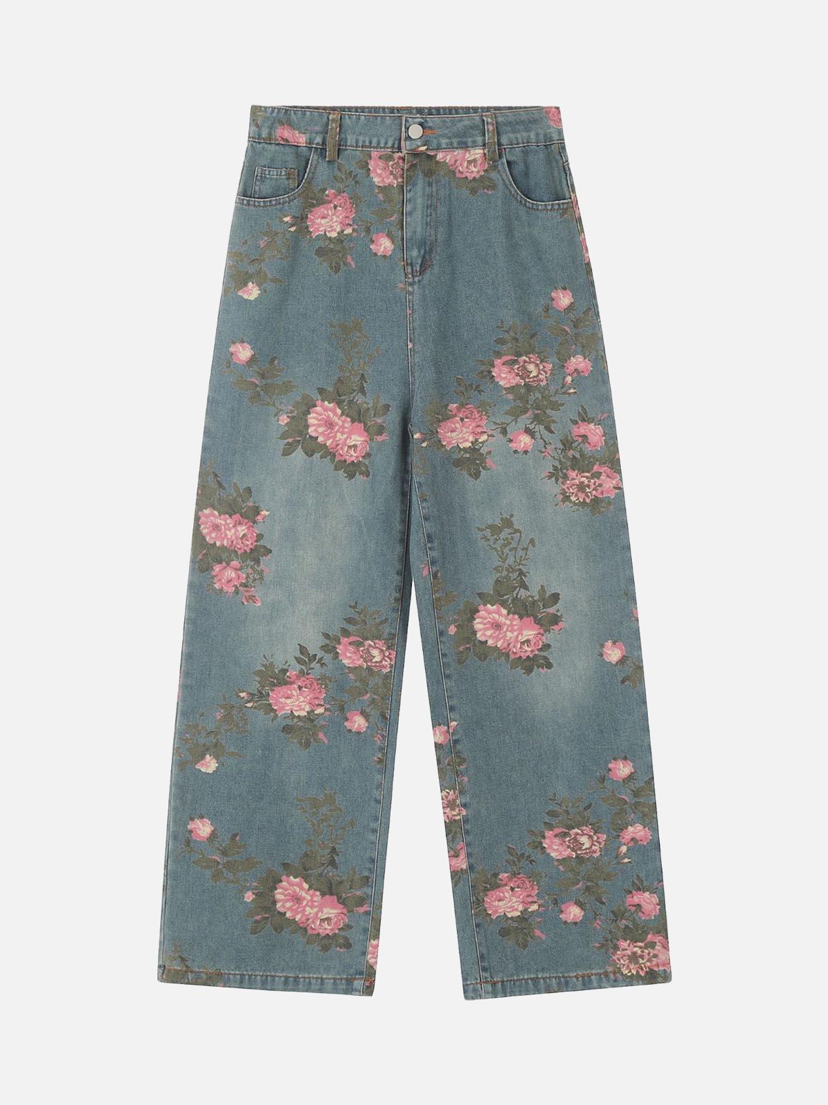 Concert Outfit Floral Print Straight Jeans