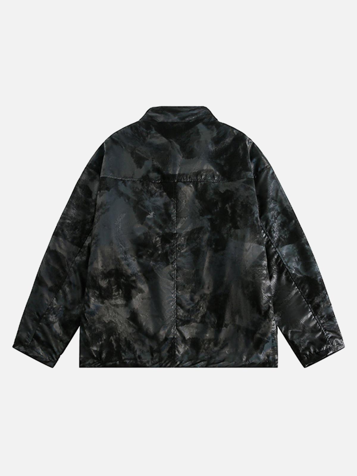 Concert Outfit Floral Stand Collar Leather Jacket
