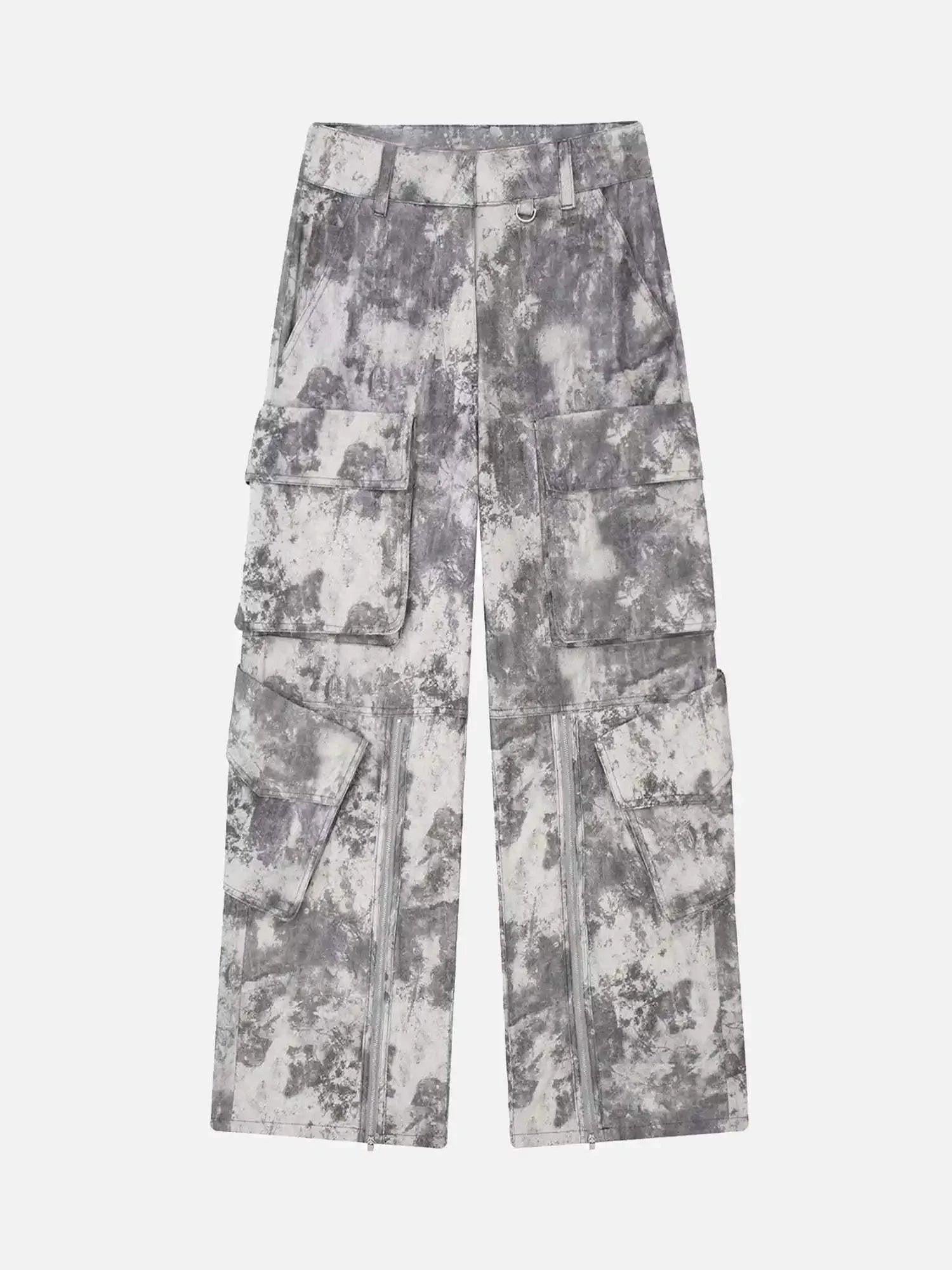 Concert Outfit French Loose Pocket Printed Mid-Rise Cargo Pants