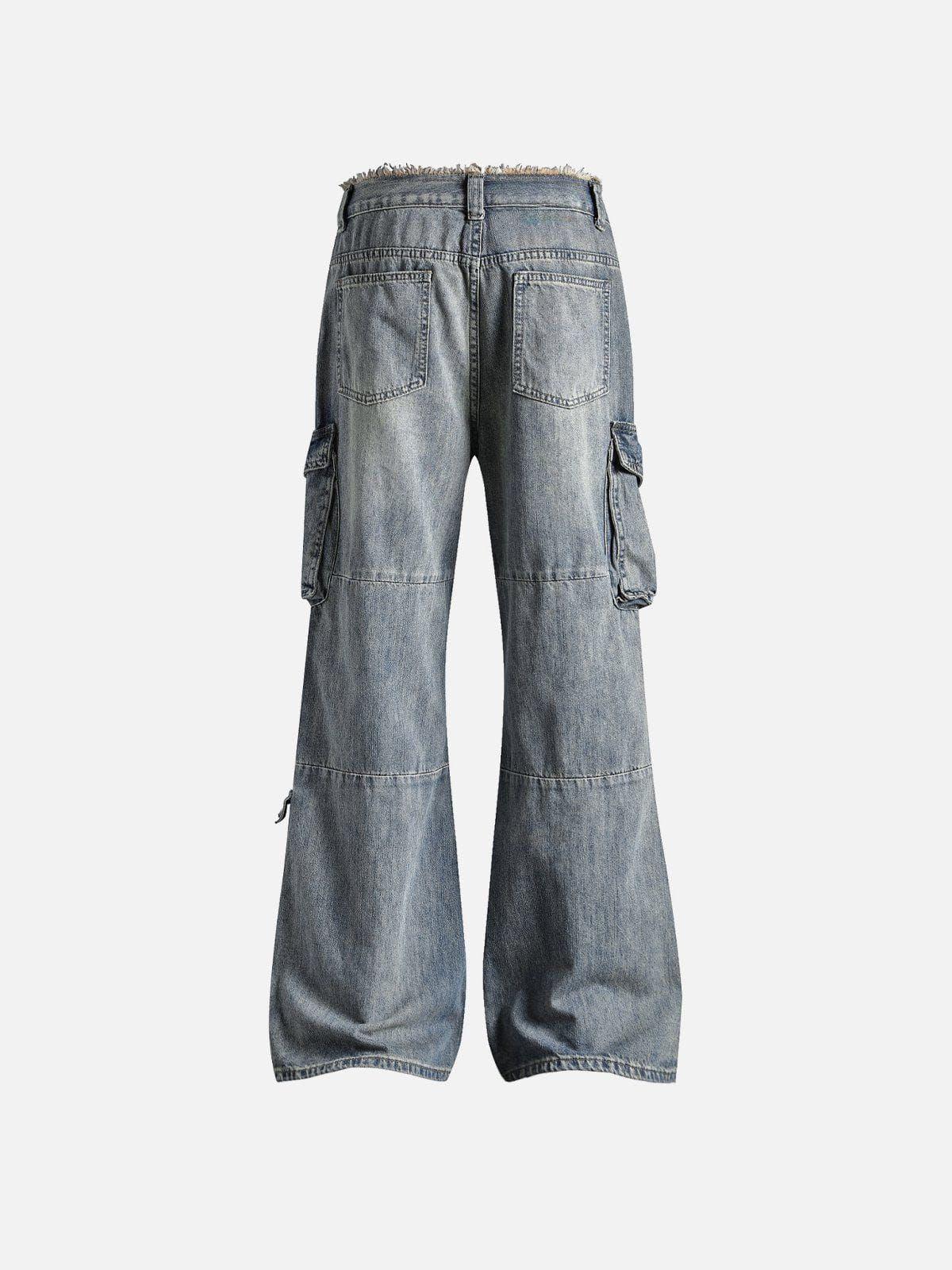 Concert Outfit Fringe Washed Multi Pocket Jeans