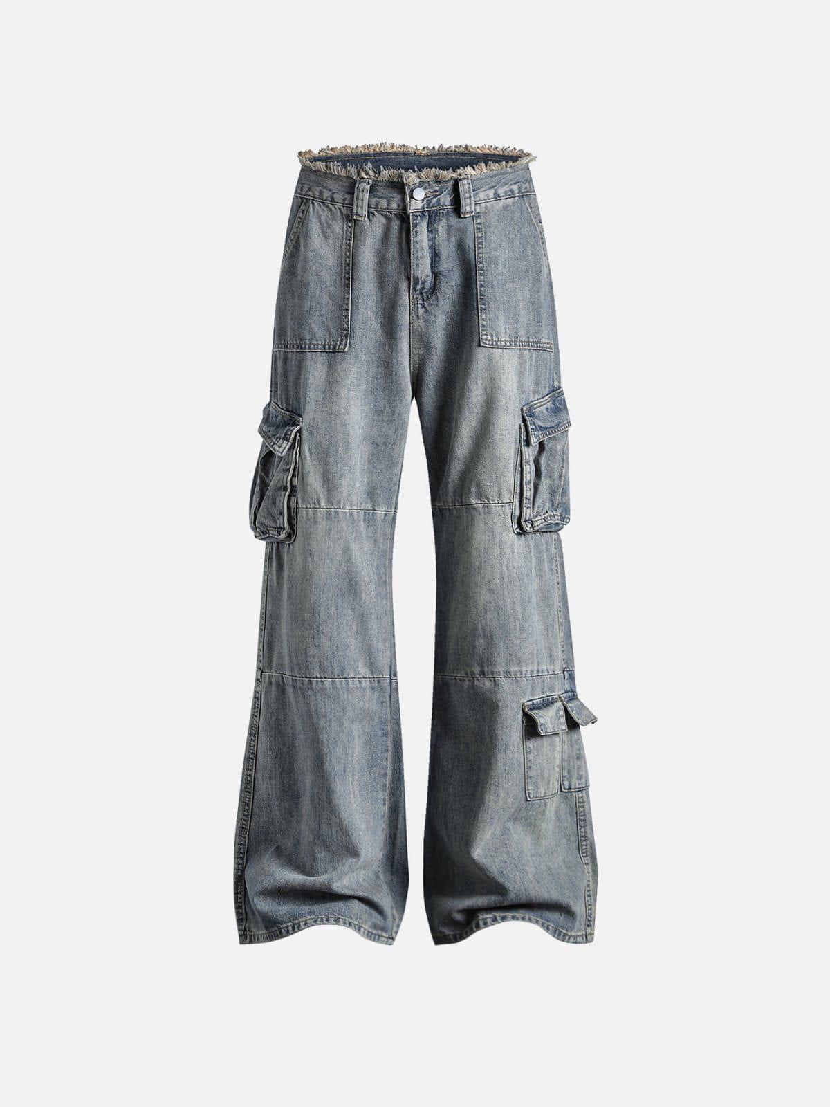 Concert Outfit Fringe Washed Multi Pocket Jeans