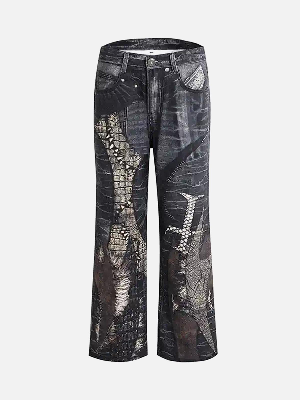 Concert Outfit Full Cross Stitching Leather Flare Jeans