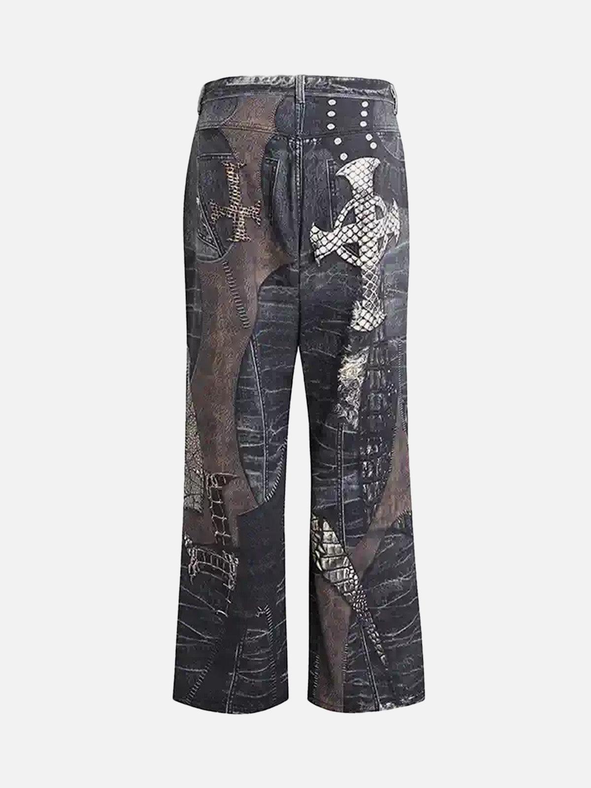 Concert Outfit Full Cross Stitching Leather Flare Jeans