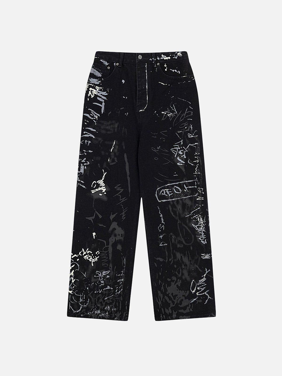 Concert Outfit Full Print Graffiti Loose Jeans