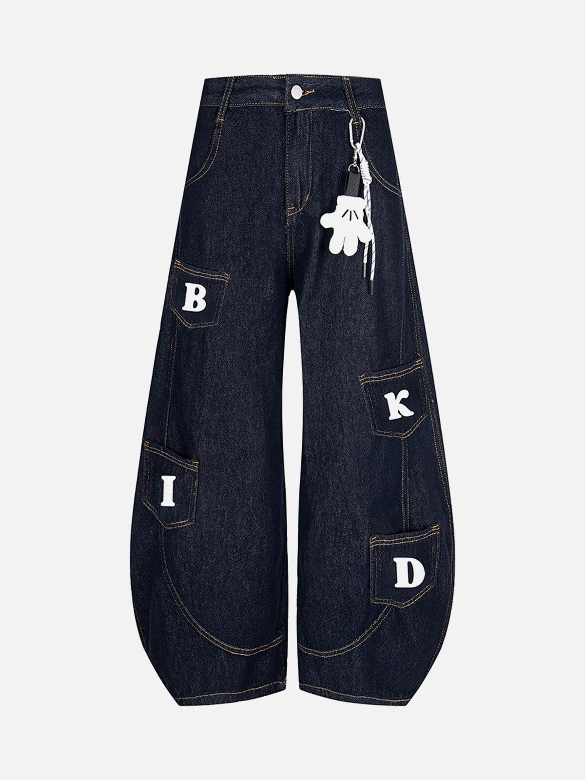 Concert Outfit Fun Letter Pocket Barrel Jeans