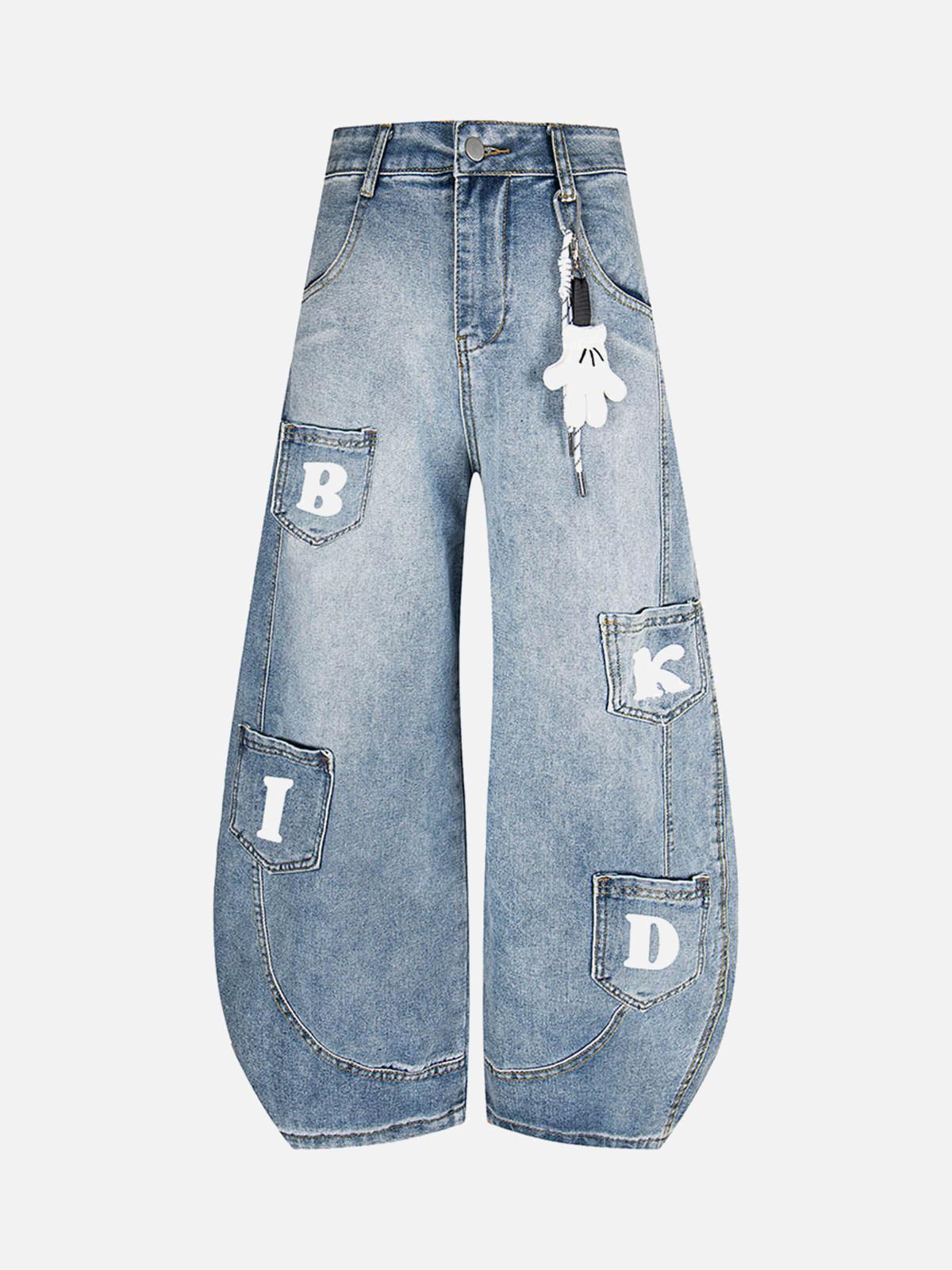 Concert Outfit Fun Letter Pocket Barrel Jeans