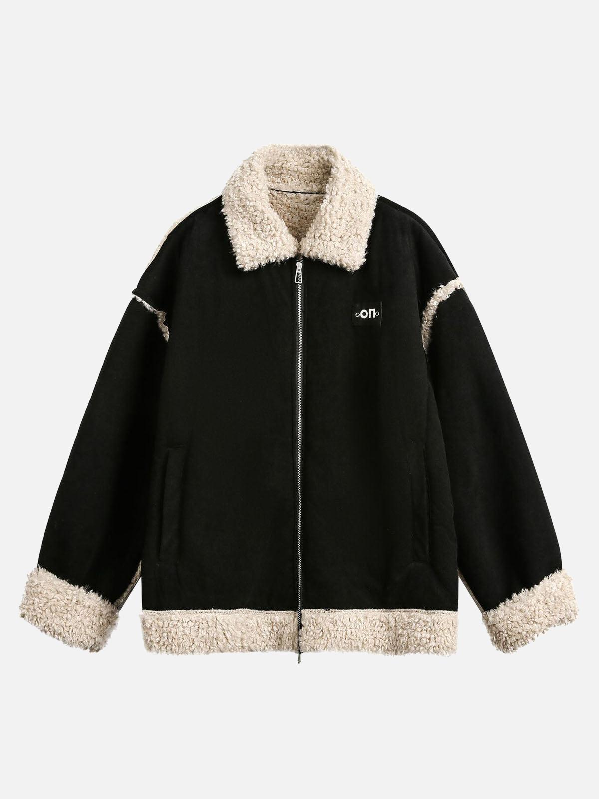 Concert Outfit Fur Collar Zip Up Sherpa-Lined Jacket
