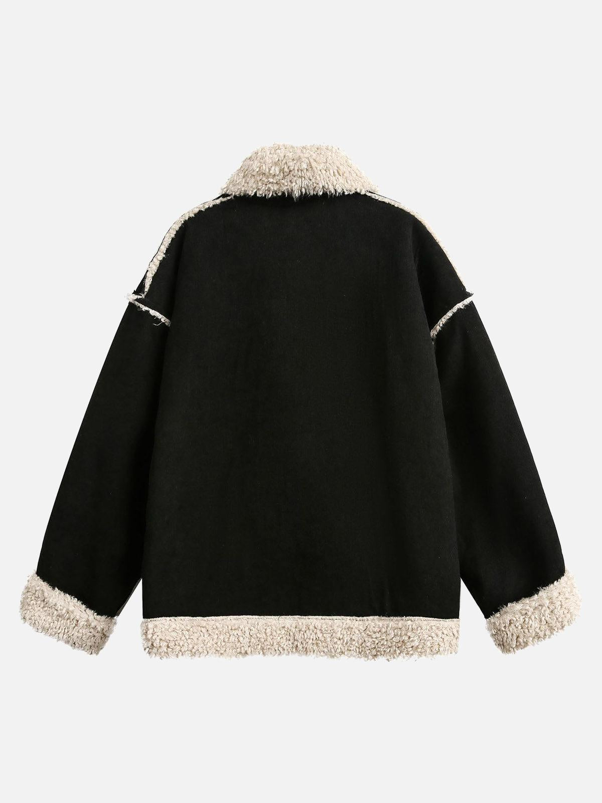 Concert Outfit Fur Collar Zip Up Sherpa-Lined Jacket