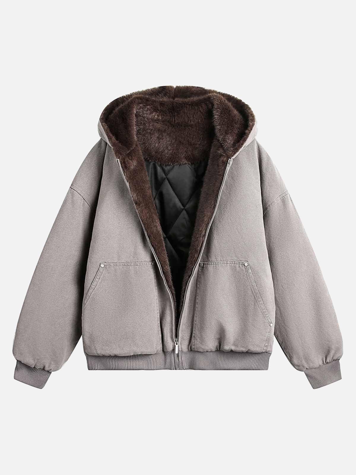 Concert Outfit Fur Hooded Zip Up Quilted Jacket