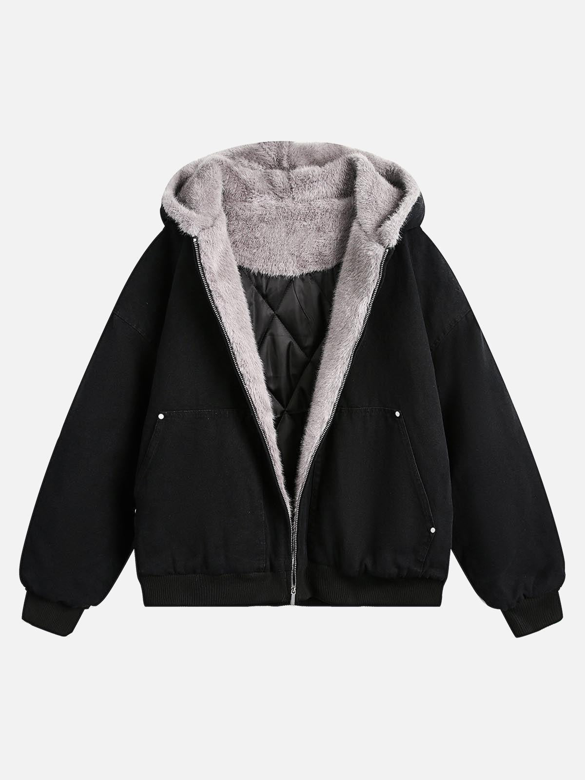 Concert Outfit Fur Hooded Zip Up Quilted Jacket