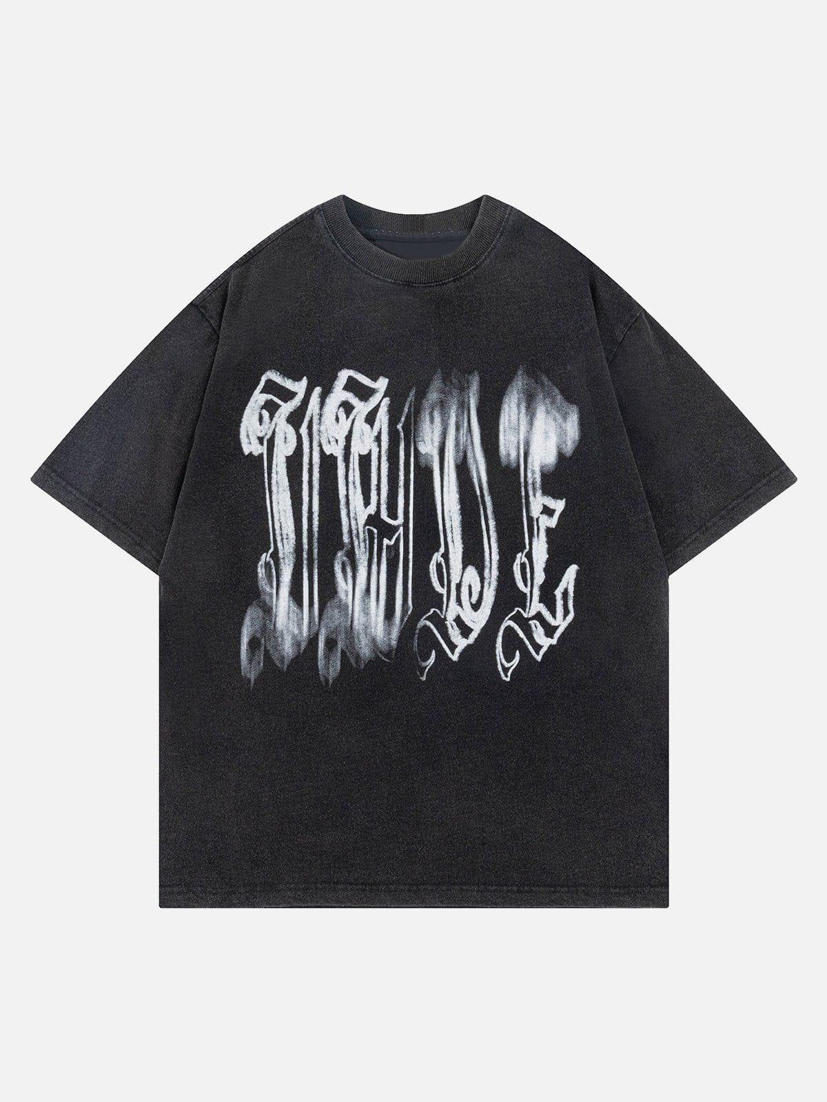 Concert Outfit Fuzzy Font Print Washed Tee