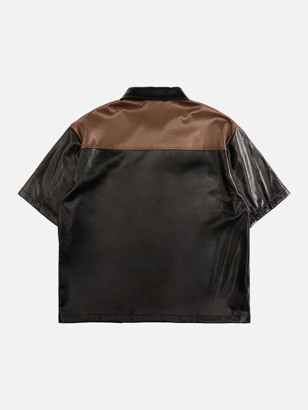Concert Outfit Gangster Rap Patchwork Contrast Leather Shirt