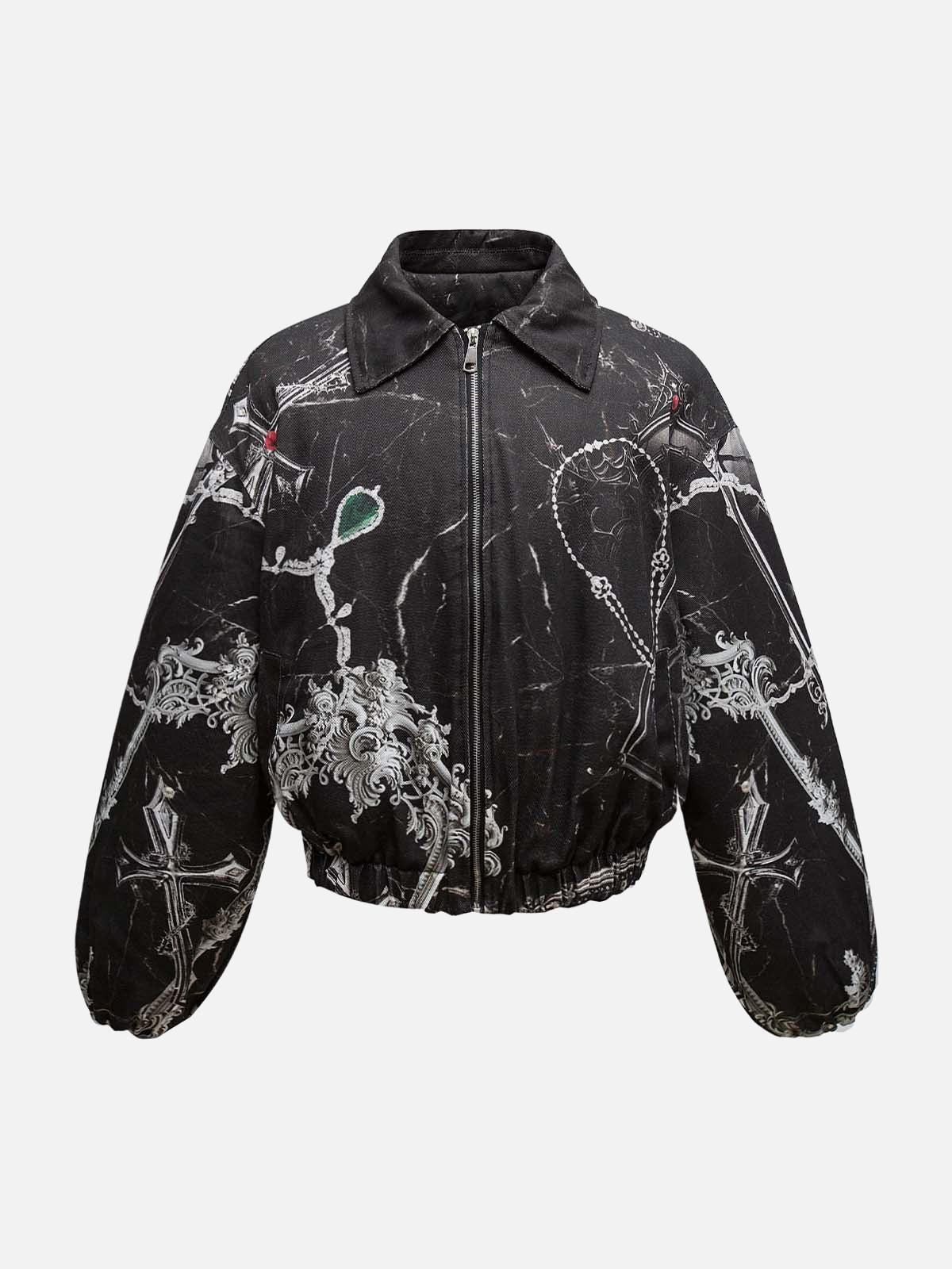 Concert Outfit Gem Printed Quilted Bomber Jacket