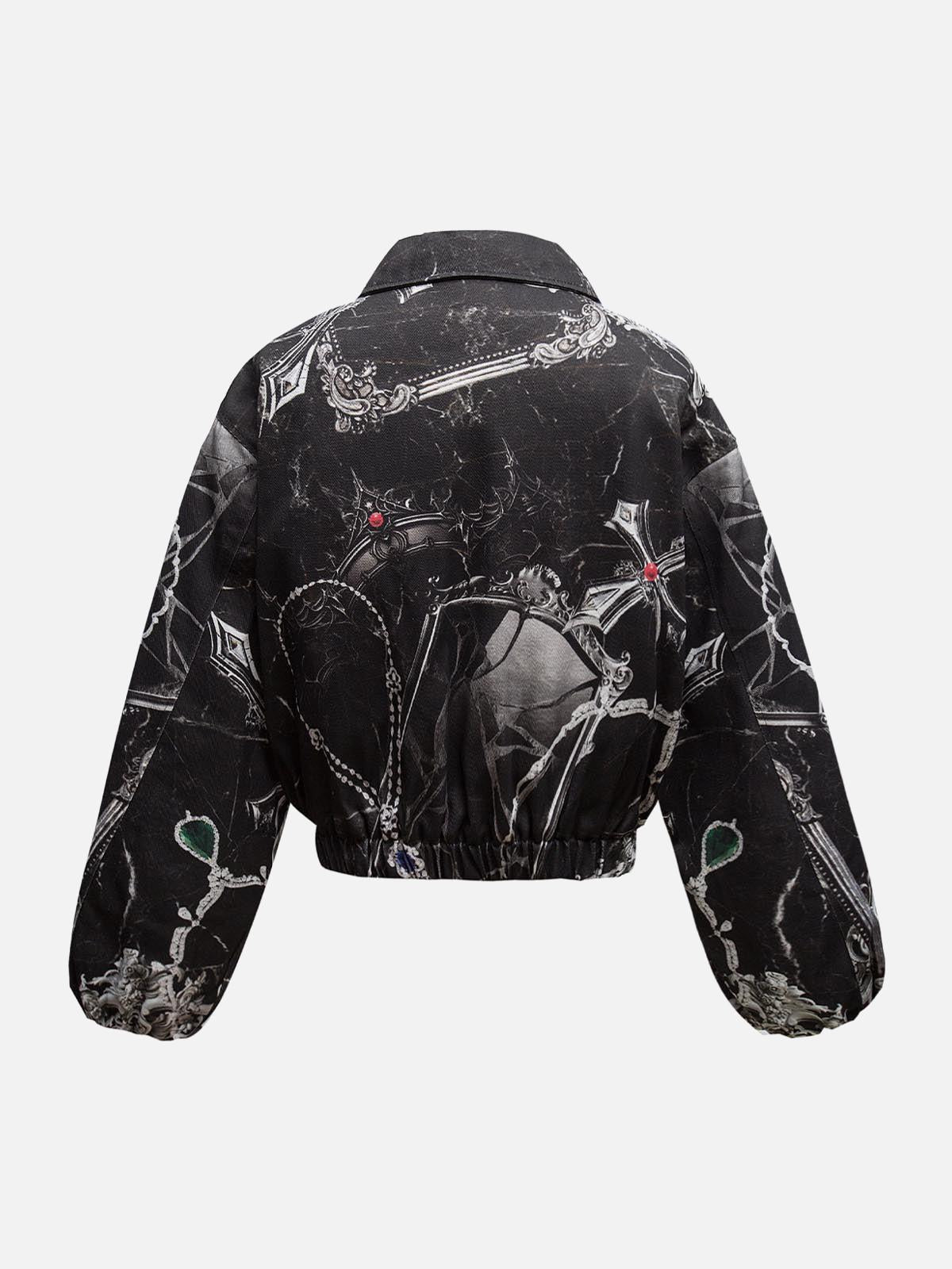 Concert Outfit Gem Printed Quilted Bomber Jacket