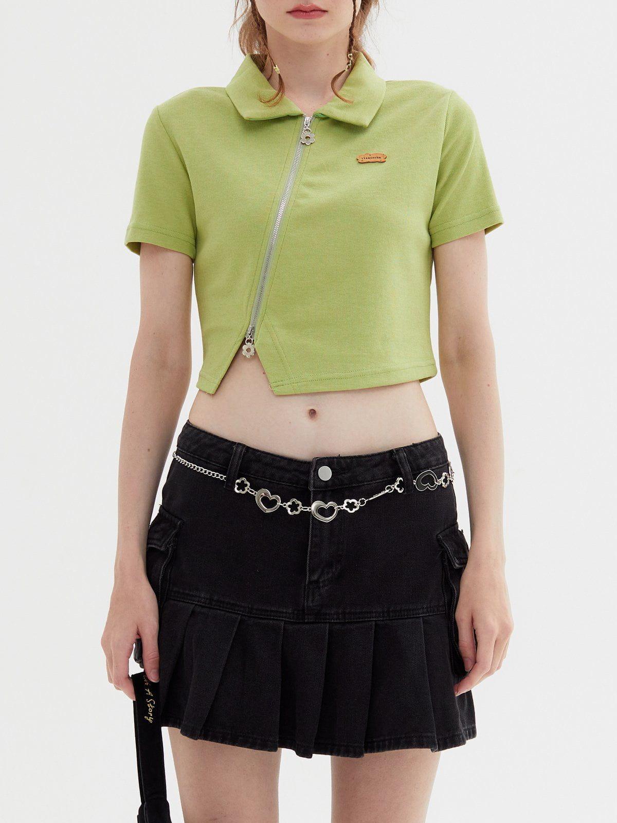Concert Outfit Geometric Zip Up Crop Tee