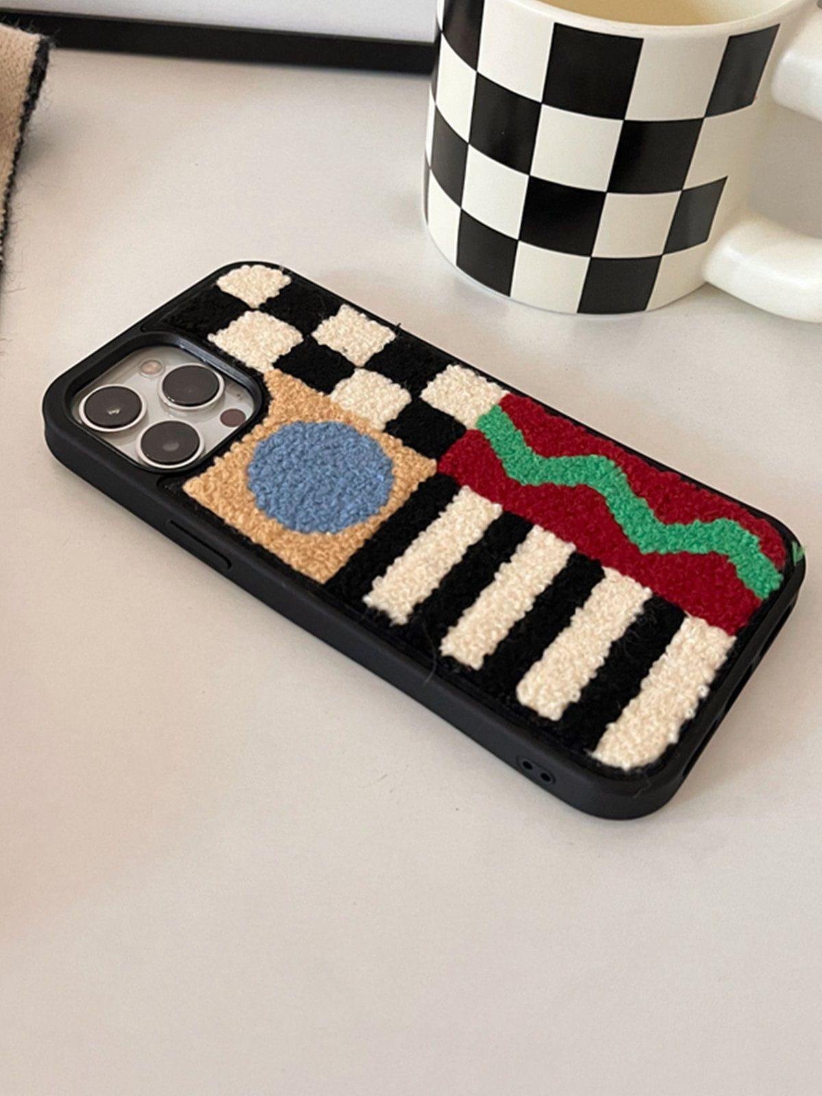 Concert Outfit Geometry Patchwork Plush Mobile Phone Case