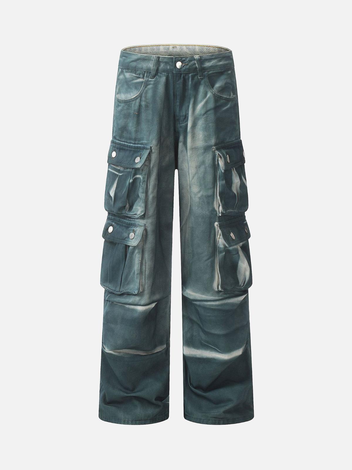 Concert Outfit Gradient Dip Dye Wash Multi-Pocket Cargo Jeans