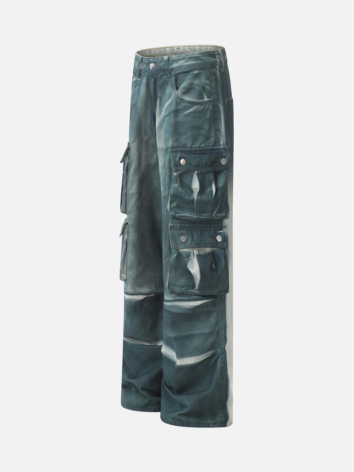 Concert Outfit Gradient Dip Dye Wash Multi-Pocket Cargo Jeans