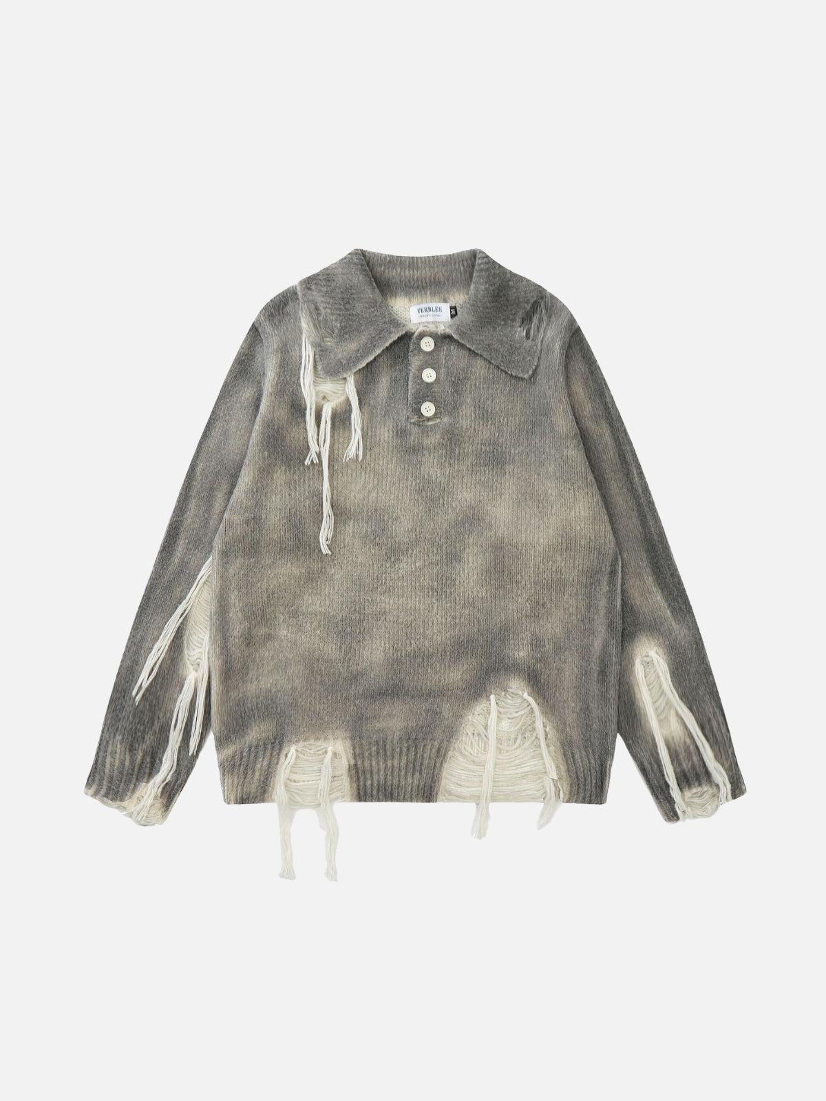 Concert Outfit Gradient Distressed Polo Sweater