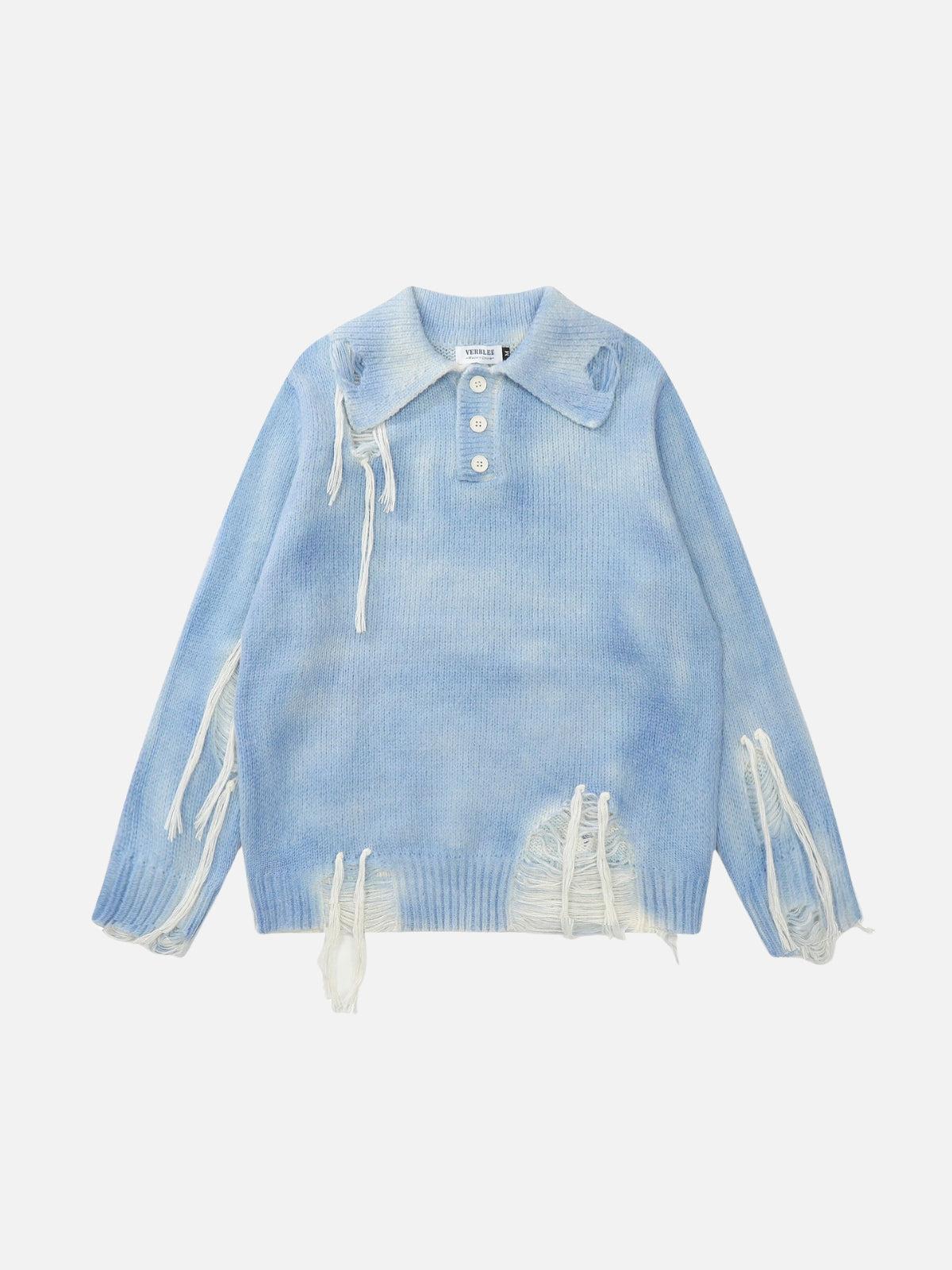 Concert Outfit Gradient Distressed Polo Sweater