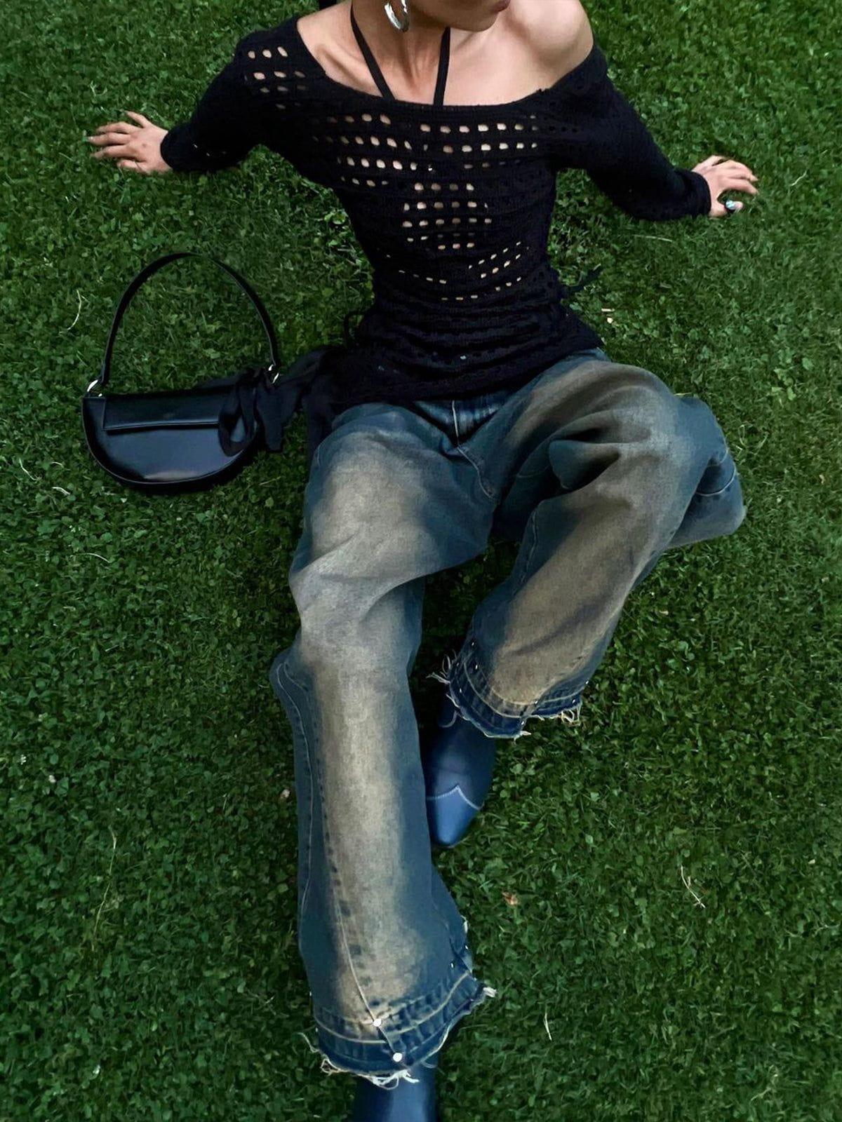 Concert Outfit Gradient Raw Edge Jeans