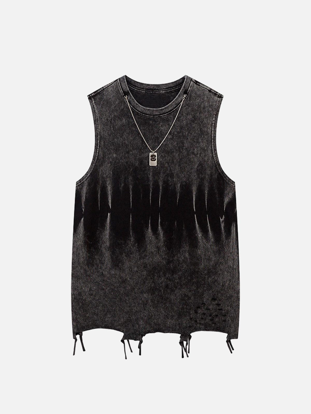 Concert Outfit Gradient Tie-Dye Raw Edge Vest