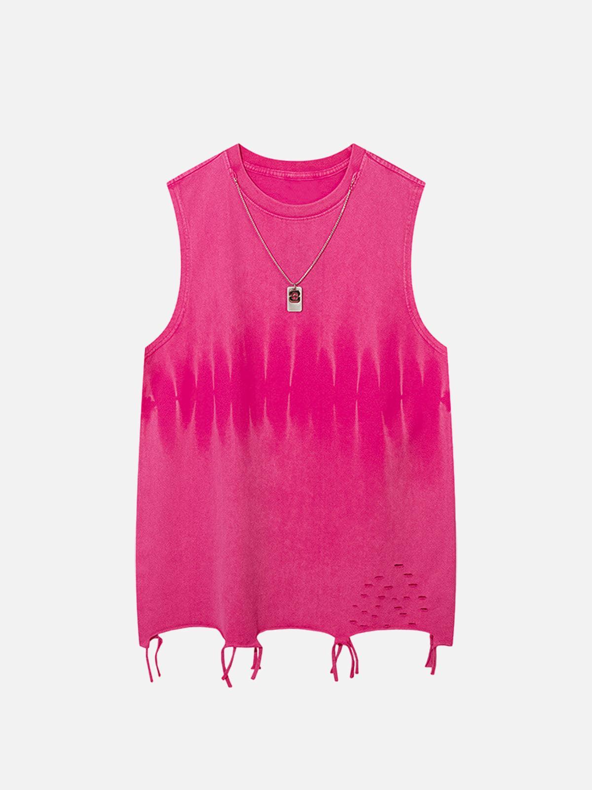 Concert Outfit Gradient Tie-Dye Raw Edge Vest