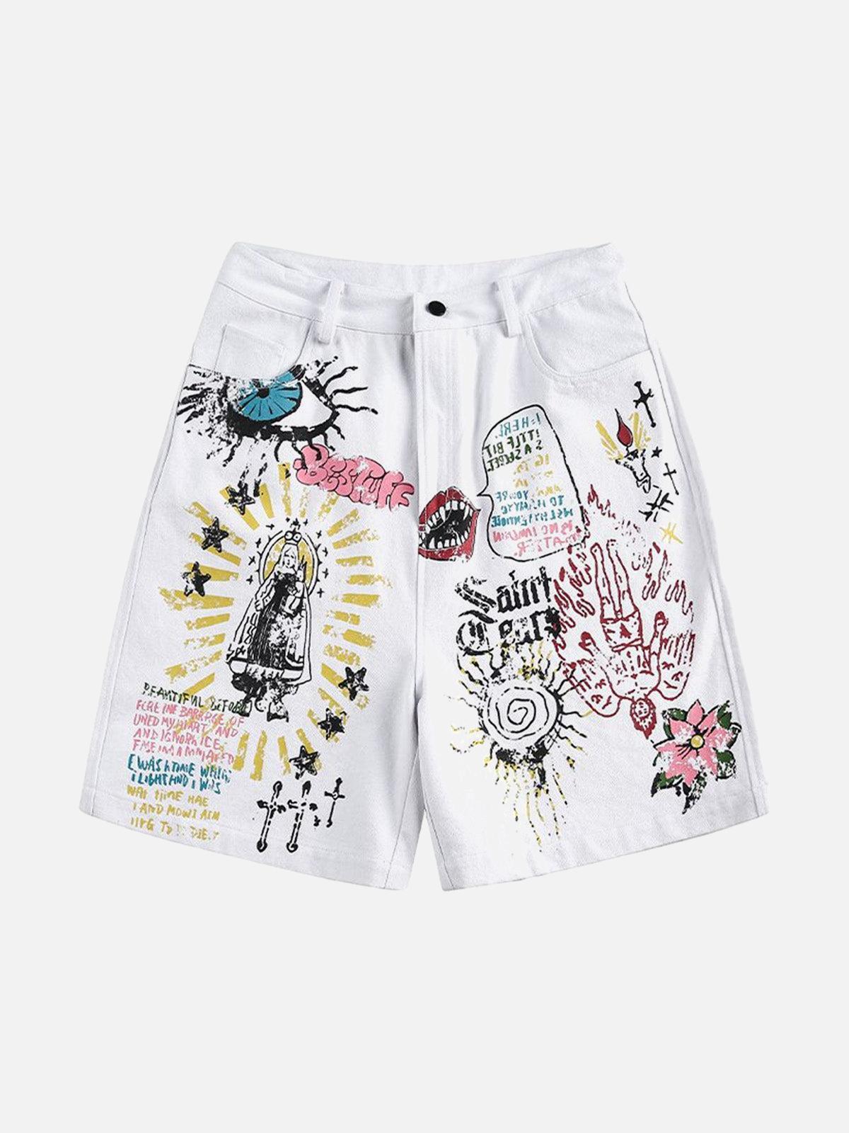 Concert Outfit Graffiti Art Denim Shorts