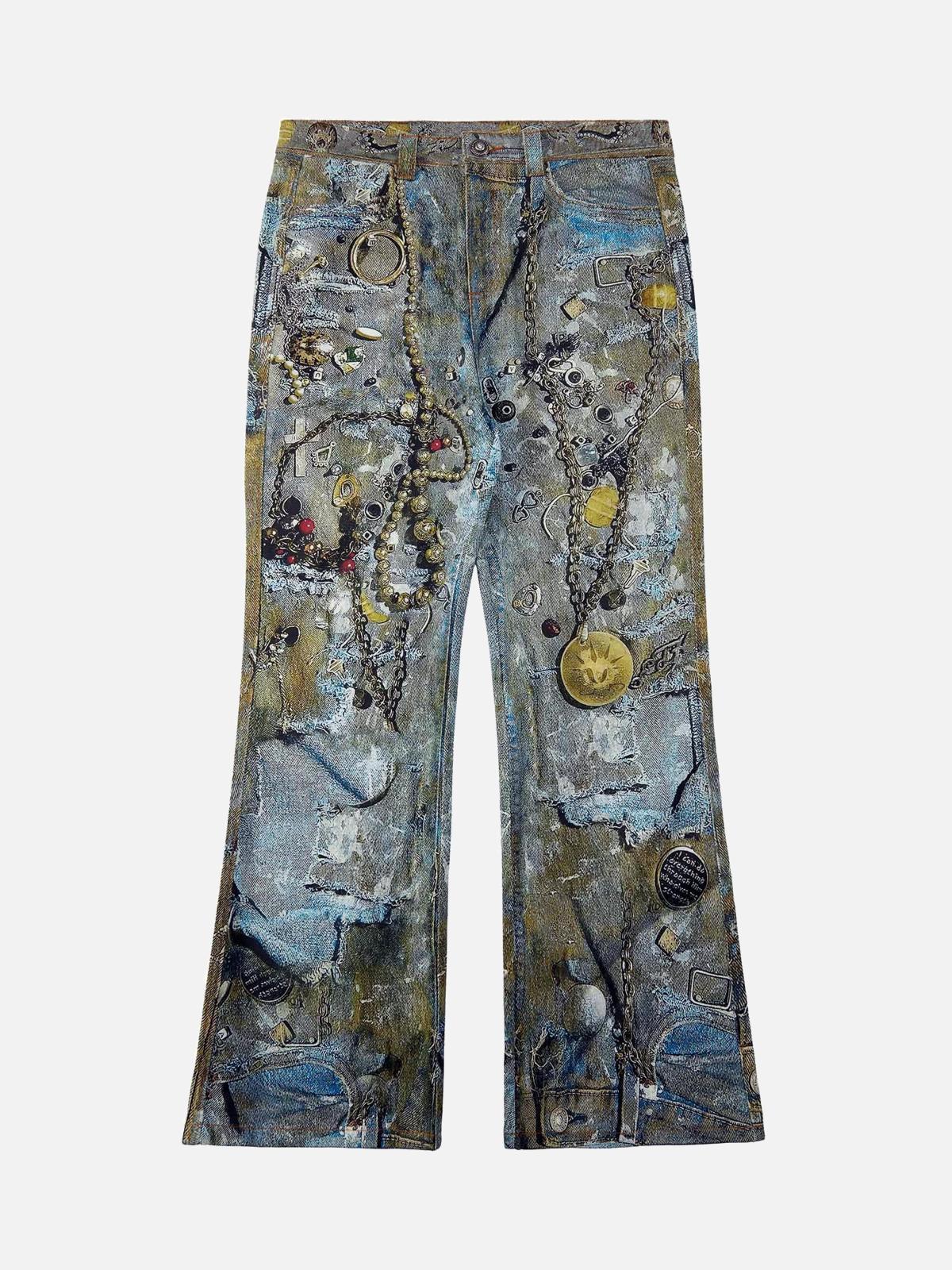 Concert Outfit Graffiti BORO Destruction Chain Jeans
