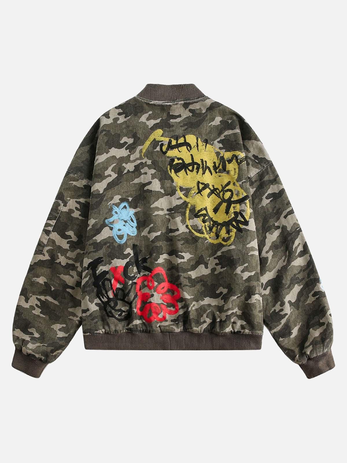 Concert Outfit Graffiti Camouflage Baseball Bomber Jacket
