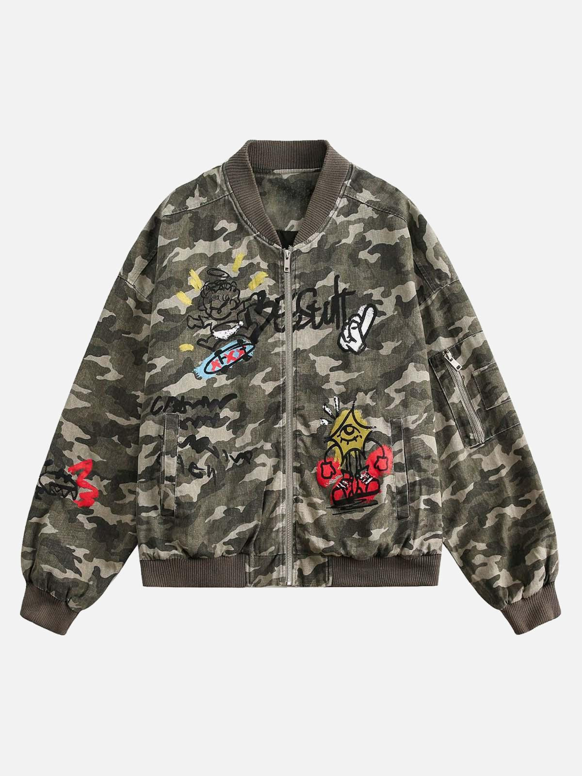 Concert Outfit Graffiti Camouflage Baseball Bomber Jacket