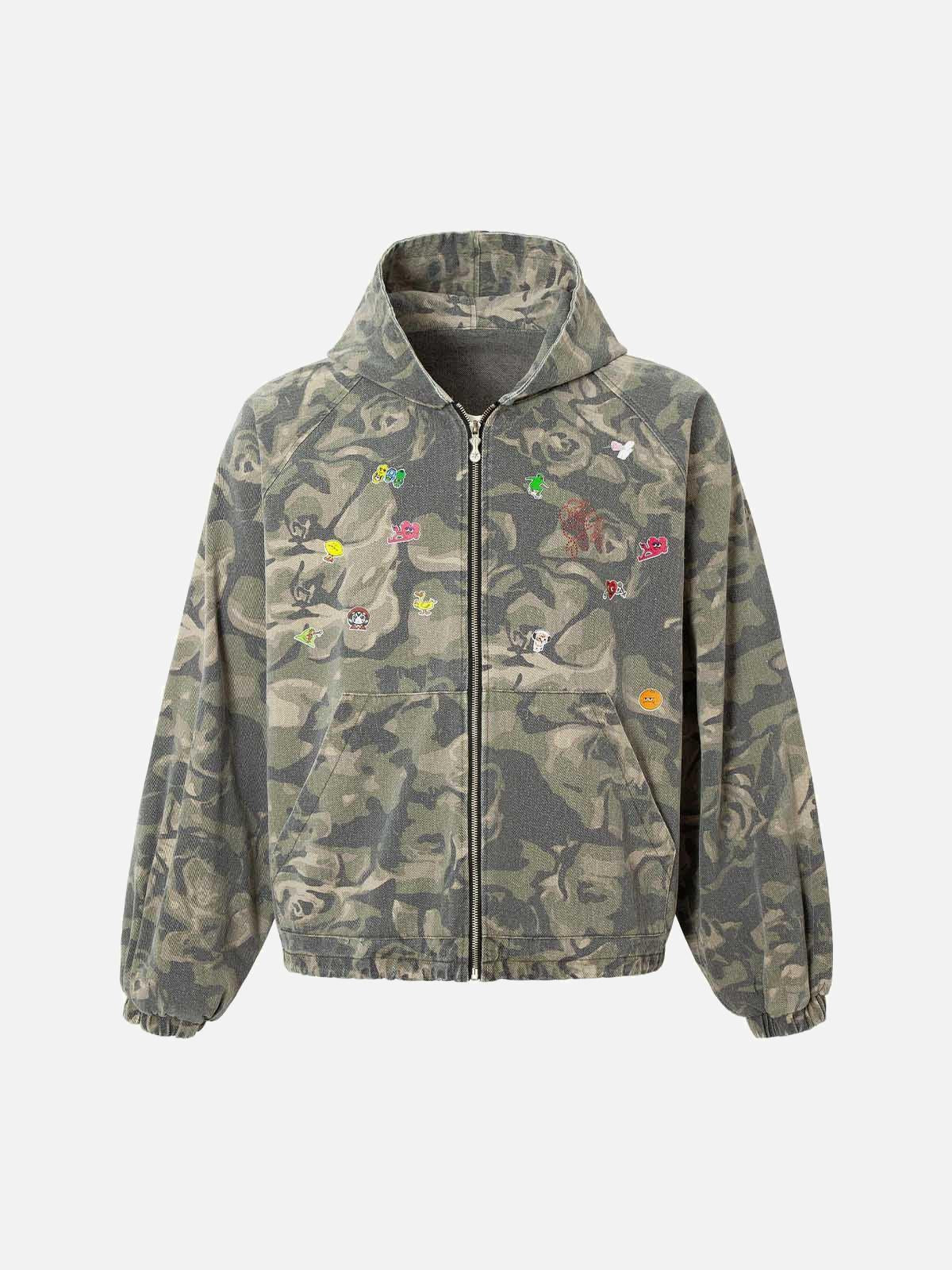 Concert Outfit Graffiti Camouflage Patchwork Hooded Jacket