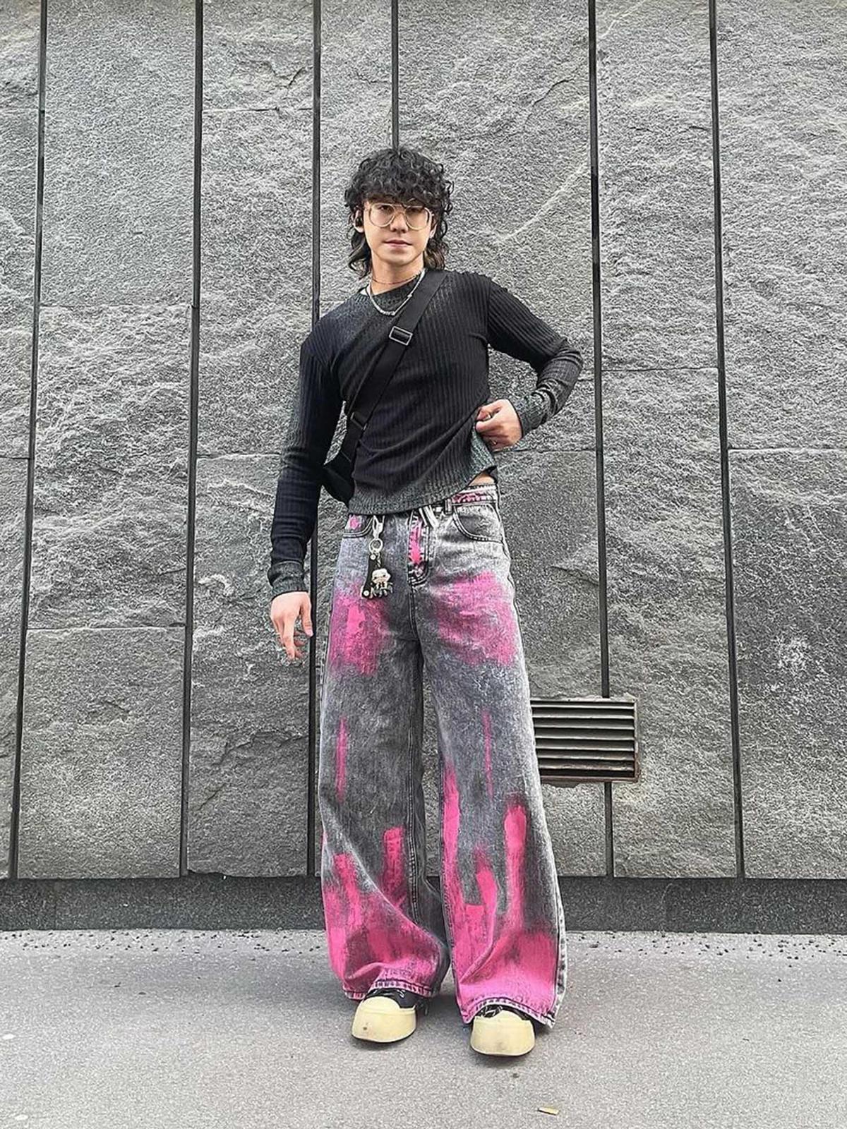 Concert Outfit Graffiti Distressed Washed Baggy Jeans