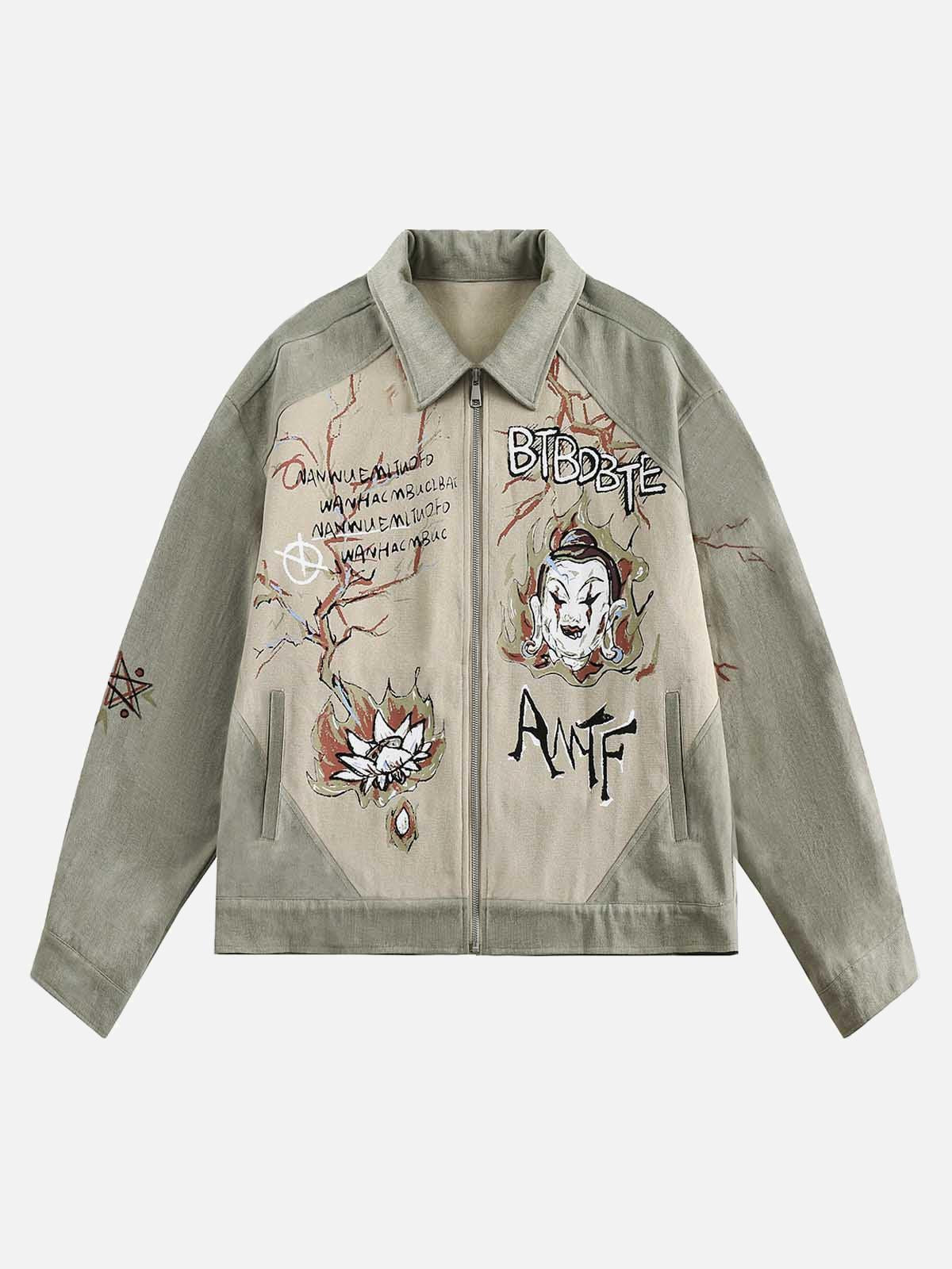 Concert Outfit Graffiti Patchwork Lapel Denim Jacket