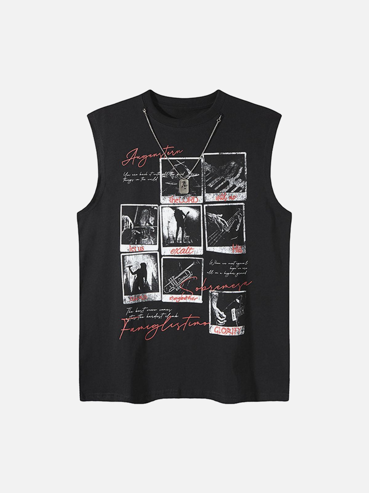 Concert Outfit Graphic Rock Singer Print Metal Tag Vest
