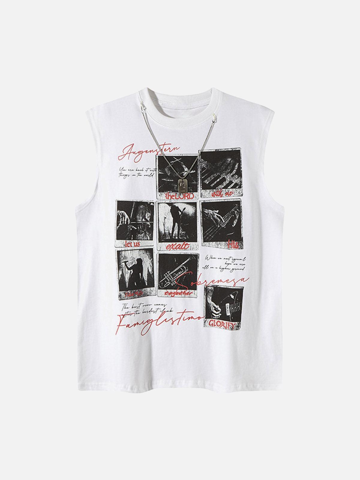 Concert Outfit Graphic Rock Singer Print Metal Tag Vest