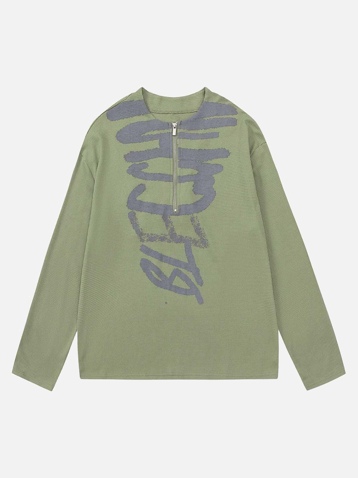 Concert Outfit Half Zip Crew Neck Printed Knitted Sweater