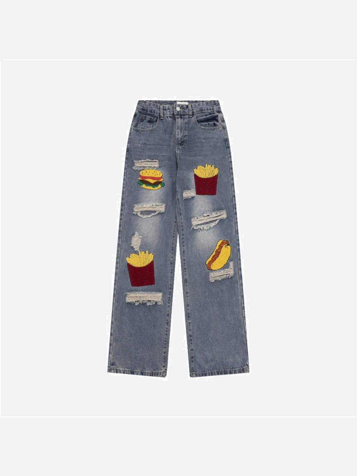 Concert Outfit Hamburger French Fries Ripped Jeans