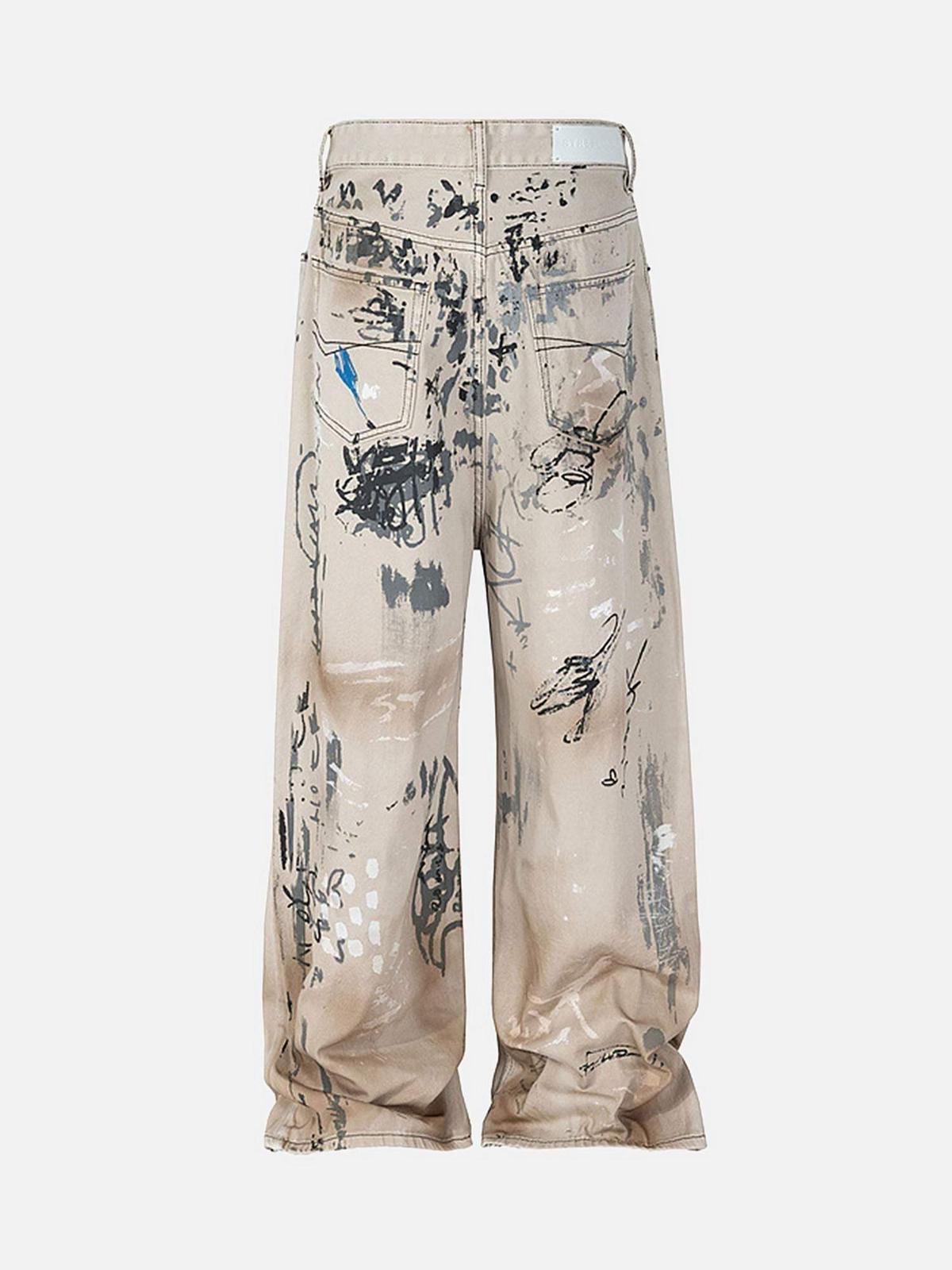 Concert Outfit Hand-Painted Graffiti Baggy Jeans