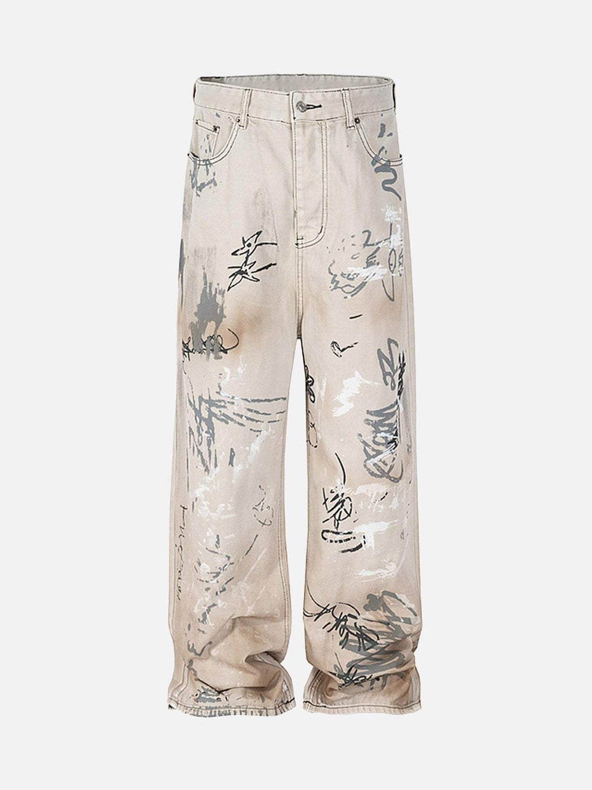 Concert Outfit Hand-Painted Graffiti Baggy Jeans