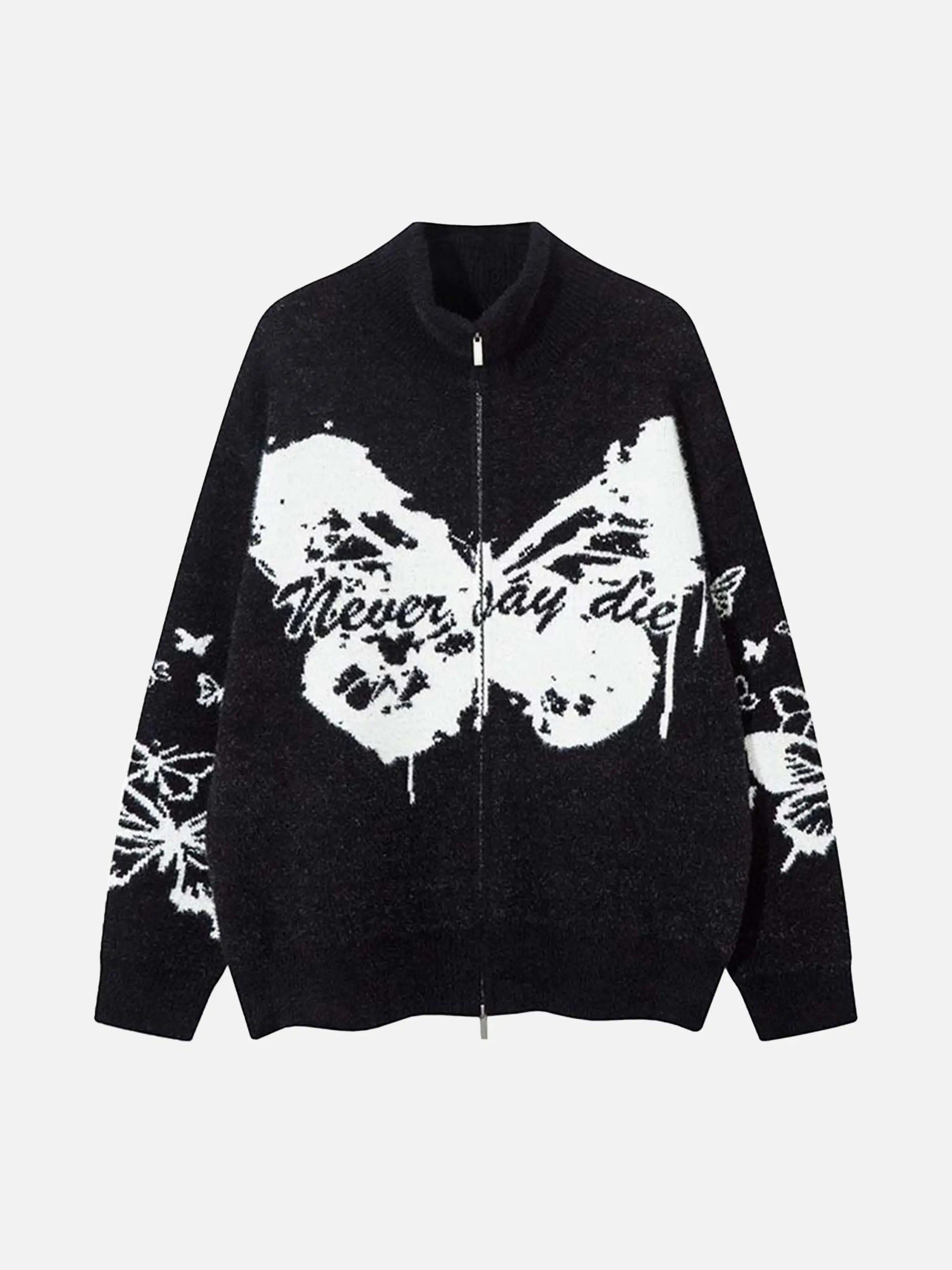 Concert Outfit Hand-Painted Slogan Butterfly Jacquard Cardigan