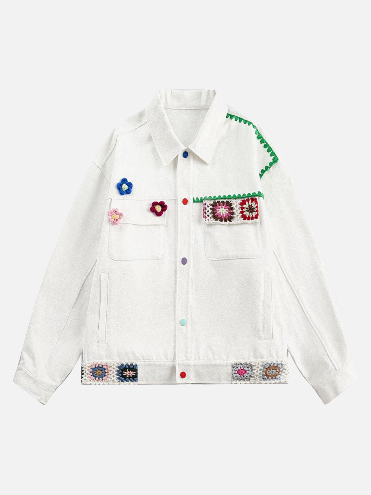 Concert Outfit Handmade Floral Crochet Utility Denim Jacket